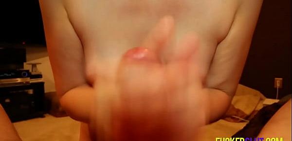  Teenage bitch sucking hard dick in POV porno